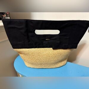 Scala Pronto Chic Black Tan Fabric Natural Fiber Straw Women's Tote Bag Clutch